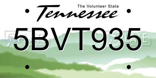 5BVT935 Tennessee License Plate