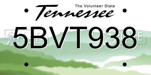 5BVT938 Tennessee License Plate