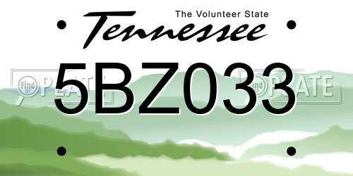 5BZ033 Tennessee License Plate