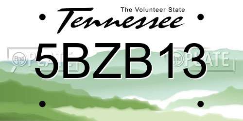 5BZB13 Tennessee License Plate