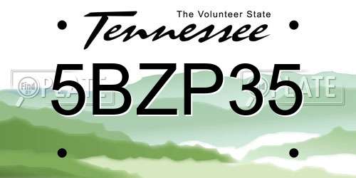5BZP35 Tennessee License Plate