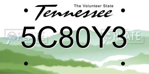 5C80Y3 Tennessee License Plate