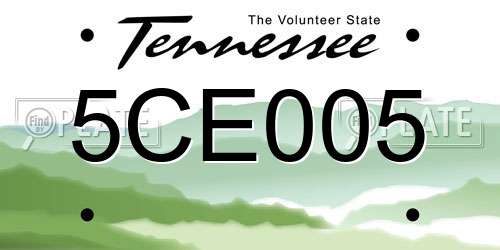 5CE005 Tennessee License Plate