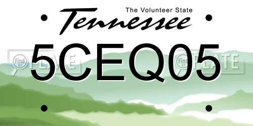 5CEQ05 Tennessee License Plate