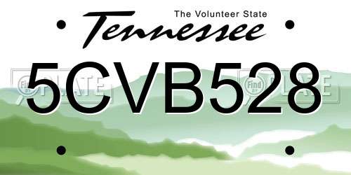 5CVB528 Tennessee License Plate