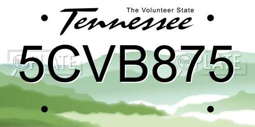 5CVB875 Tennessee License Plate