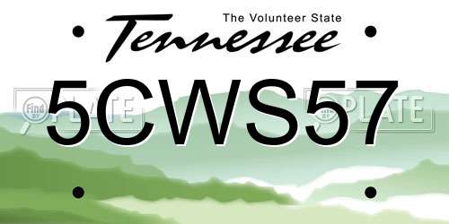 5CWS57 Tennessee License Plate