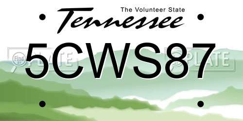 5CWS87 Tennessee License Plate