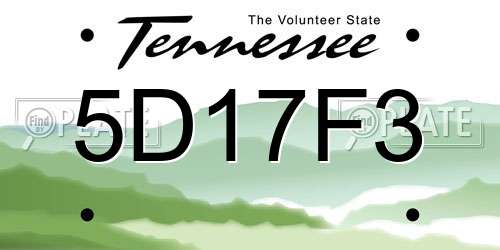 5D17F3 Tennessee License Plate