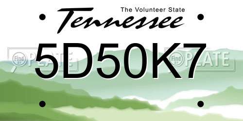 5D50K7 Tennessee License Plate