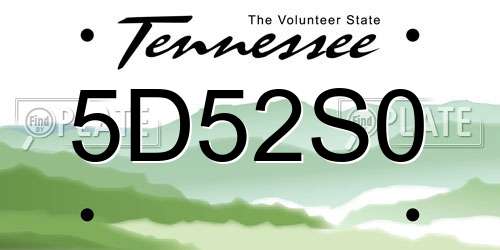 5D52S0 Tennessee License Plate