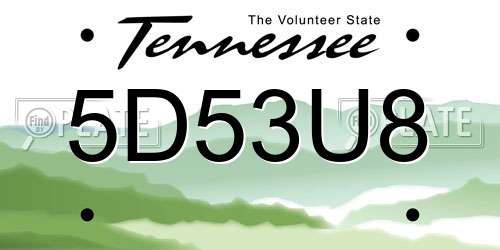 5D53U8 Tennessee License Plate