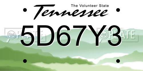 5D67Y3 Tennessee License Plate