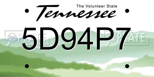 5D94P7 Tennessee License Plate