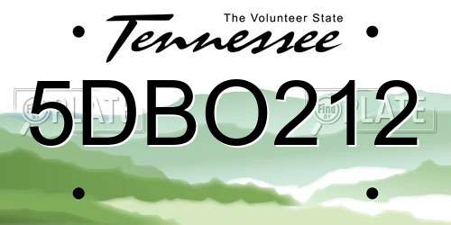 5DBO212 Tennessee License Plate
