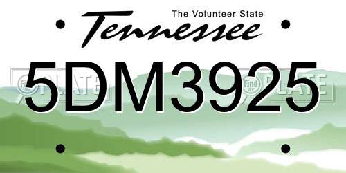 5DM3925 Tennessee License Plate
