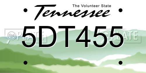 5DT455 Tennessee License Plate