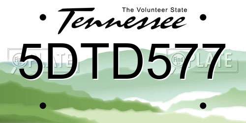 5DTD577 Tennessee License Plate