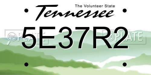 5E37R2 Tennessee License Plate