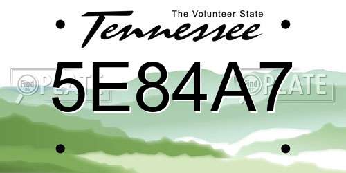 5E84A7 Tennessee License Plate
