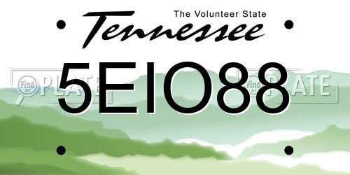 5EIO88 Tennessee License Plate
