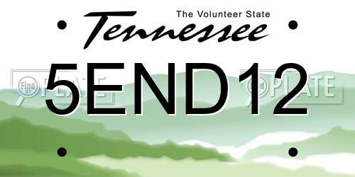 5END12 Tennessee License Plate