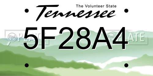 5F28A4 Tennessee License Plate