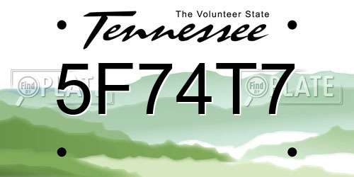5F74T7 Tennessee License Plate