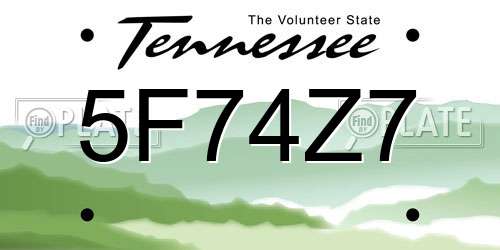 5F74Z7 Tennessee License Plate