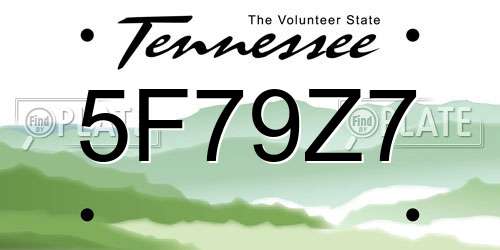 5F79Z7 Tennessee License Plate