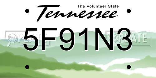 5F91N3 Tennessee License Plate