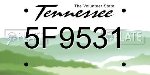 5F9531 Tennessee License Plate