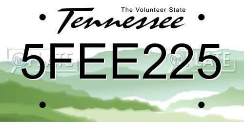 5FEE225 Tennessee License Plate