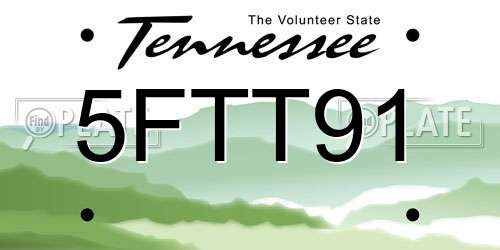 5FTT91 Tennessee License Plate