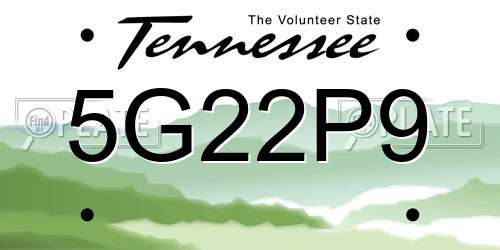 5G22P9 Tennessee License Plate
