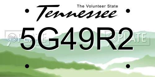 5G49R2 Tennessee License Plate