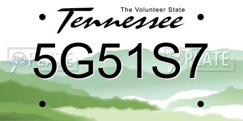 5G51S7 Tennessee License Plate