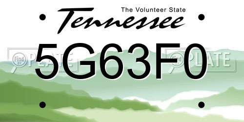 5G63F0 Tennessee License Plate