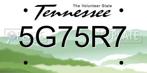 5G75R7 Tennessee License Plate
