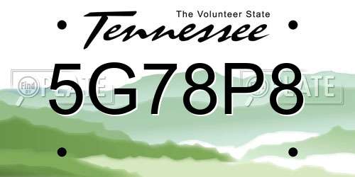 5G78P8 Tennessee License Plate