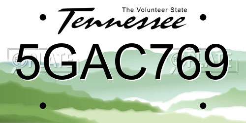 5GAC769 Tennessee License Plate