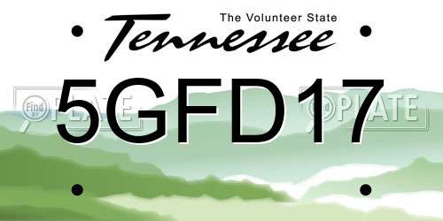 5GFD17 Tennessee License Plate