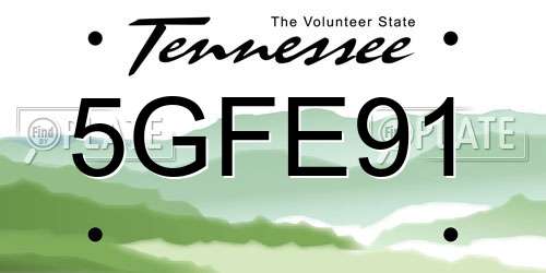 5GFE91 Tennessee License Plate