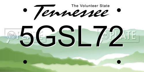 5GSL72 Tennessee License Plate