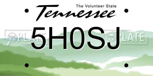 5H0SJ Tennessee License Plate