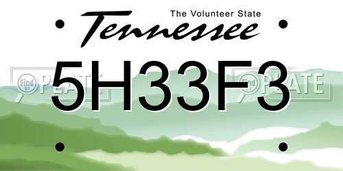 5H33F3 Tennessee License Plate