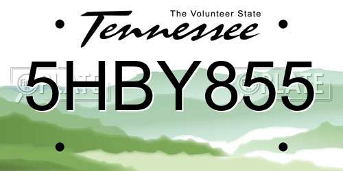 5HBY855 Tennessee License Plate