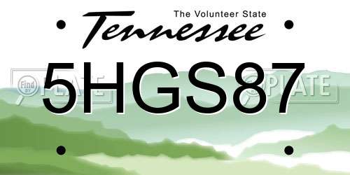5HGS87 Tennessee License Plate