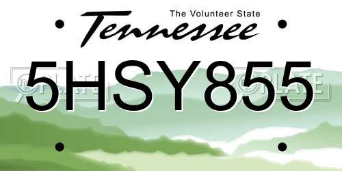 5HSY855 Tennessee License Plate