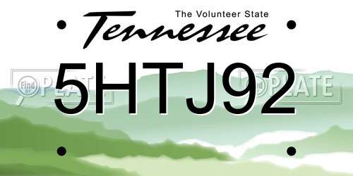 5HTJ92 Tennessee License Plate